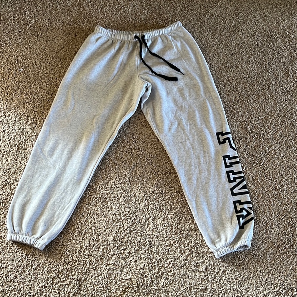 Pink Victoria’s Secret Pink logo sweatpants. Size medium. Light gray.